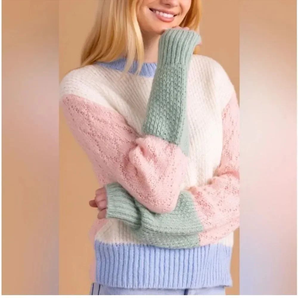 Pastel Colorblock Crewneck Sweater